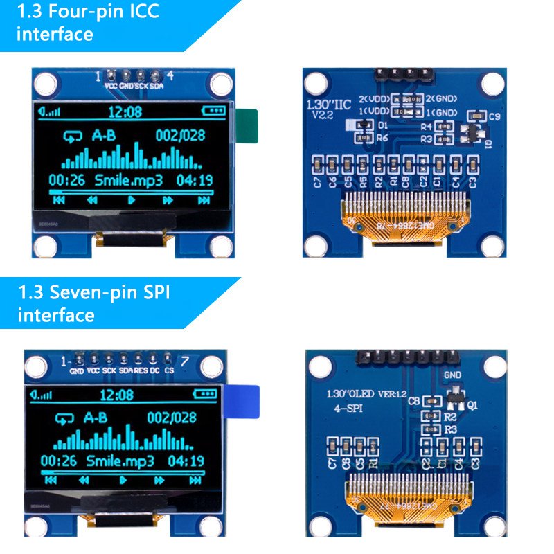 1.3 Inch SH1106 OLED Display Module 128*64 Resolution IIC/SPI Dual Interface White Screen - 图片 4