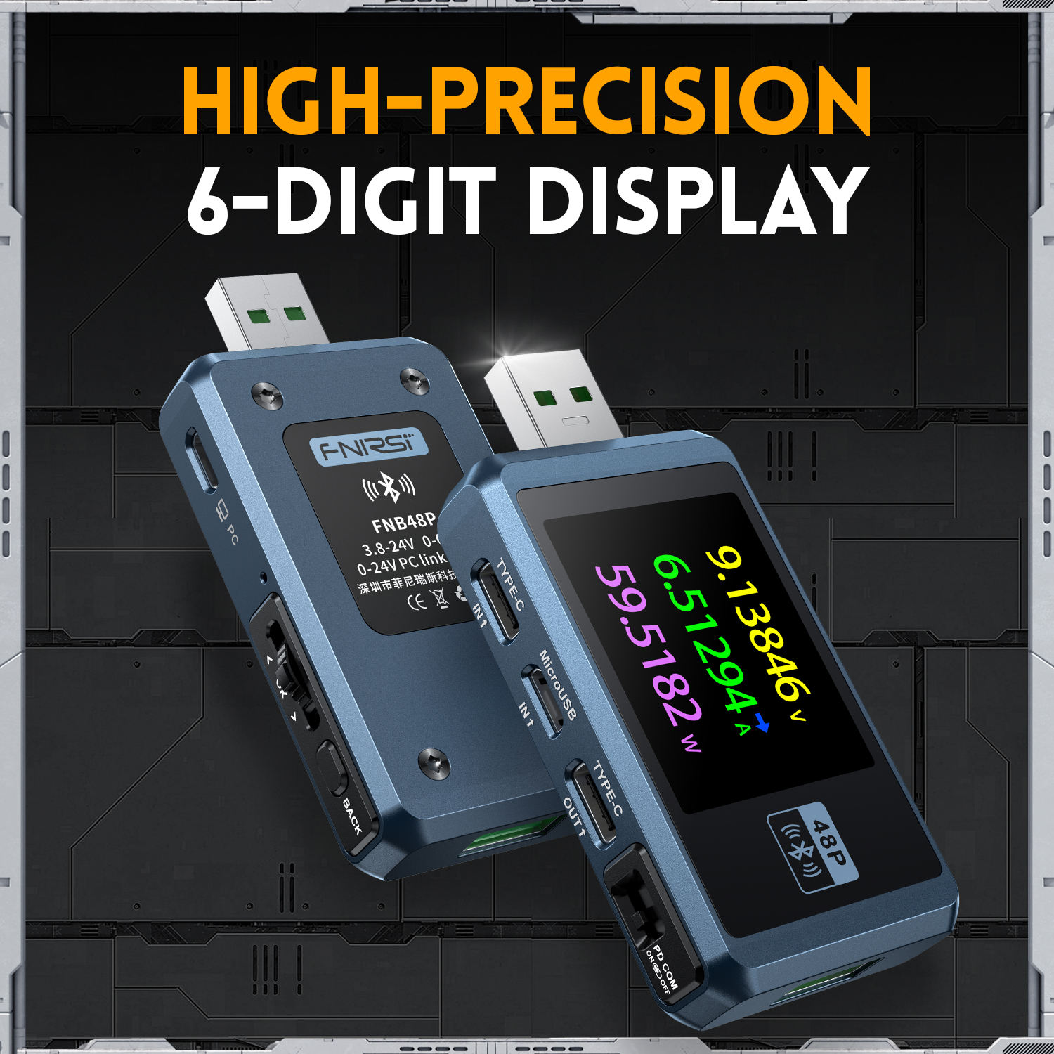 FNIRSI FNB48P BT USB Tester Voltmeter Ammeter TYPE-C Fast Charge Detection Trigger Capacity Ripple Measurement with CNC Metal Shell - Image 6