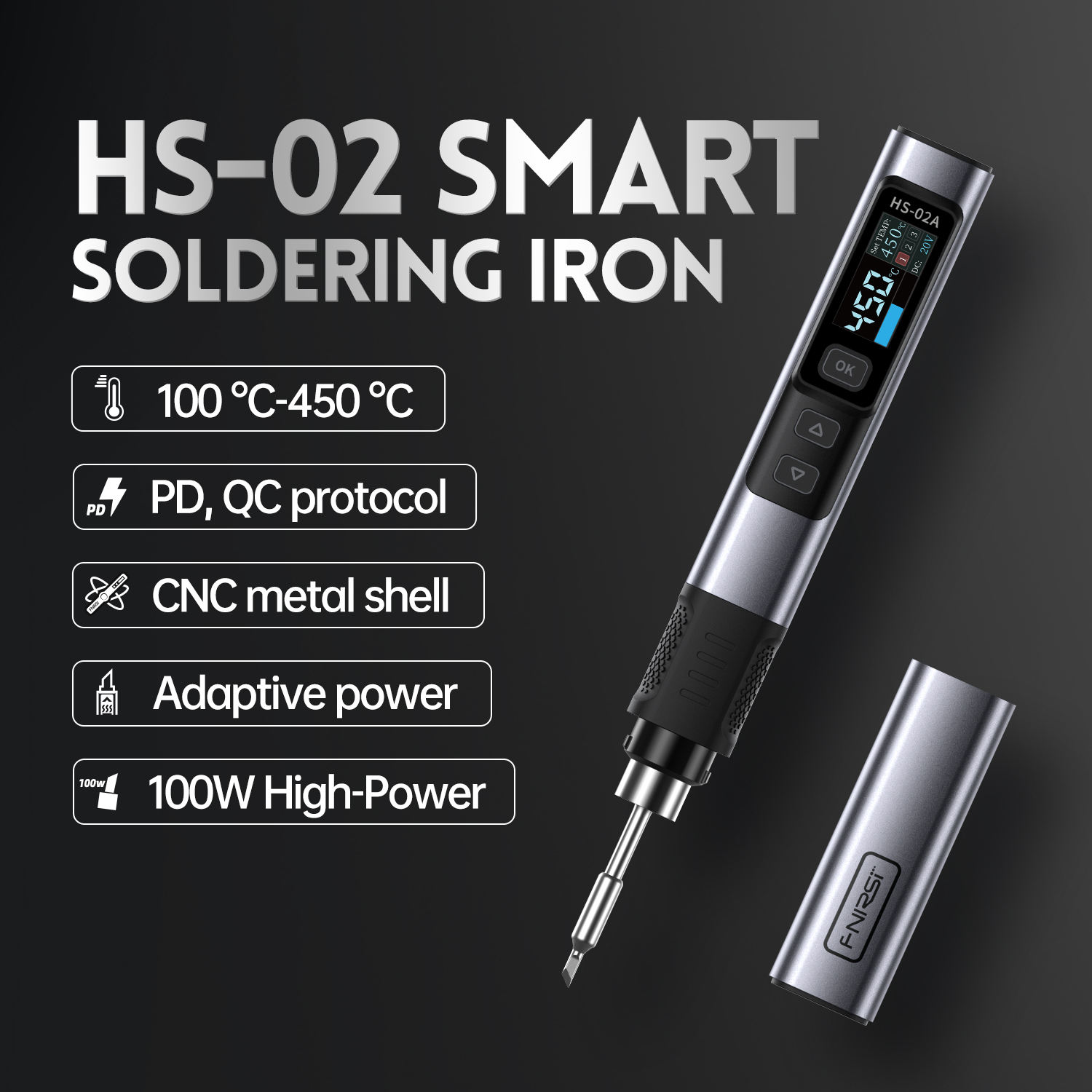 FNIRSI HS-02 DC 24V 100W Welding Station, 100-450°C Adjustable Temperature Electric Soldering Iron with PD Support - 图片 3