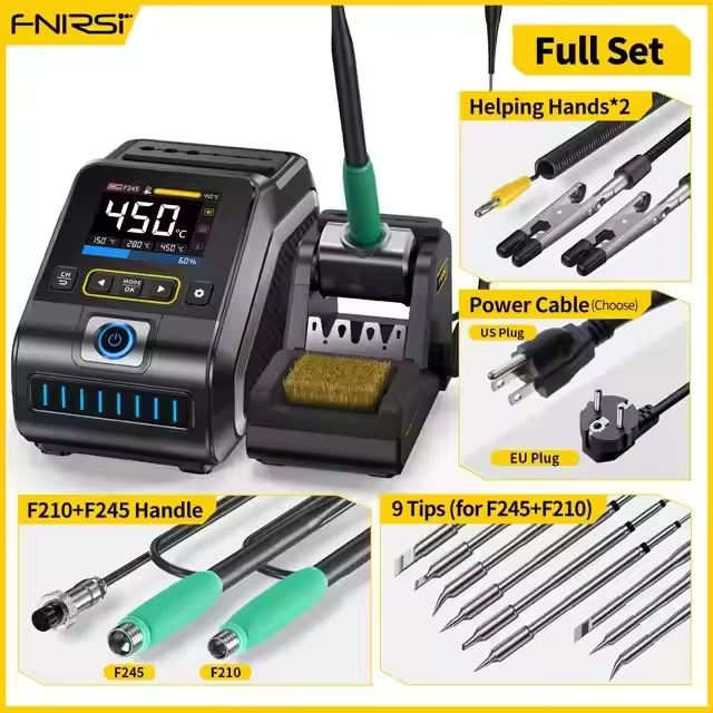 FNIRSI 100W Intelligent Soldering Station – Digital PID Control, 3s Fast Heating with OLED Display & Dual Power Mode (F210/F245)