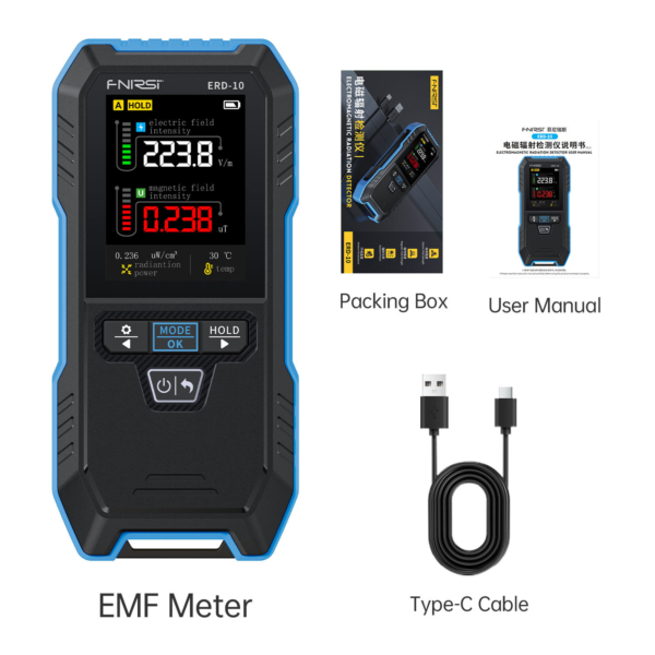 FNIRSI ERD-10 4-IN-1 Magnetic Field Strength Temperature Monitor RF Power Electromagnetic Radiation Detector Electric 2.4"