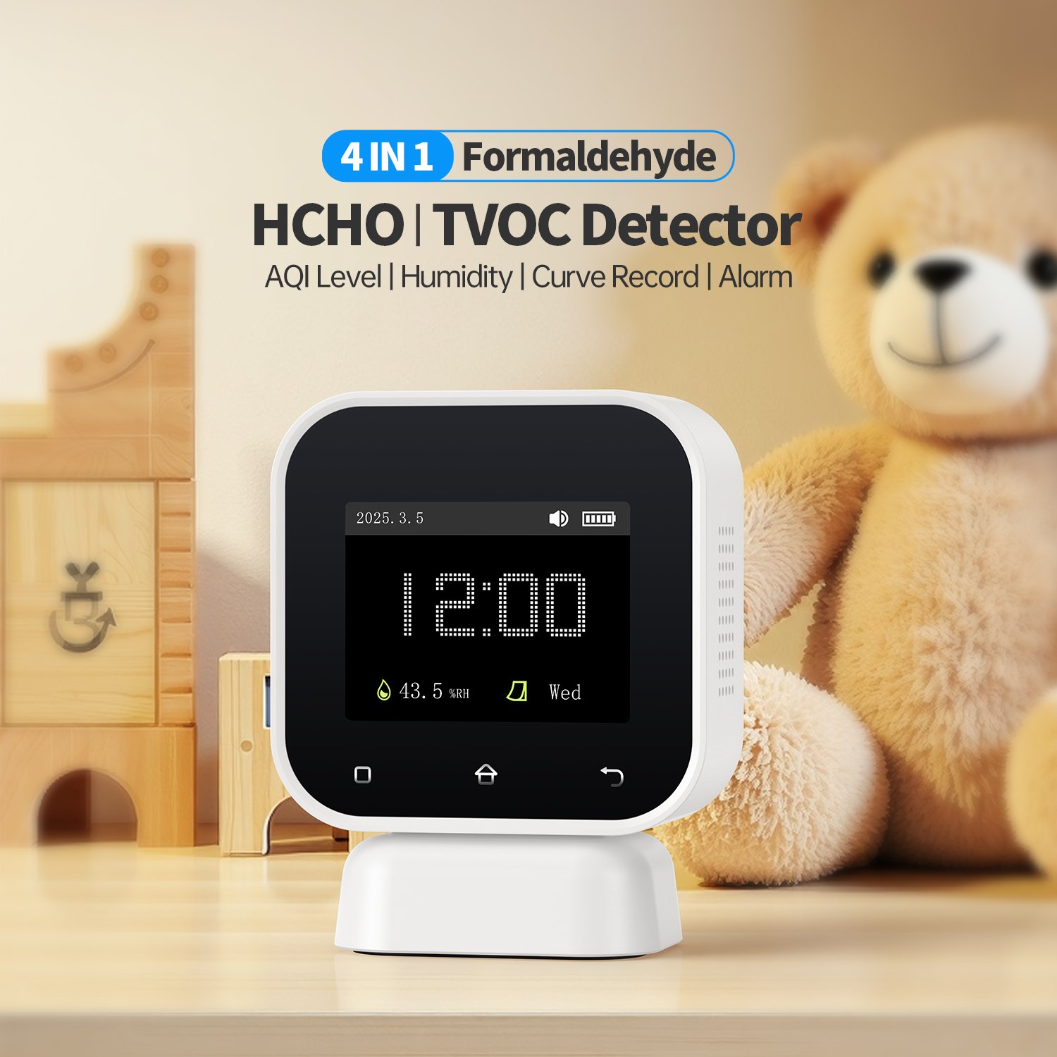 FNIRSI SFD-02 4-IN-1 Indoor Air Quality Monitor Touchscreen Formaldehyde Detector HCHO TVOC Temperature Test Air Detector - 图片 4