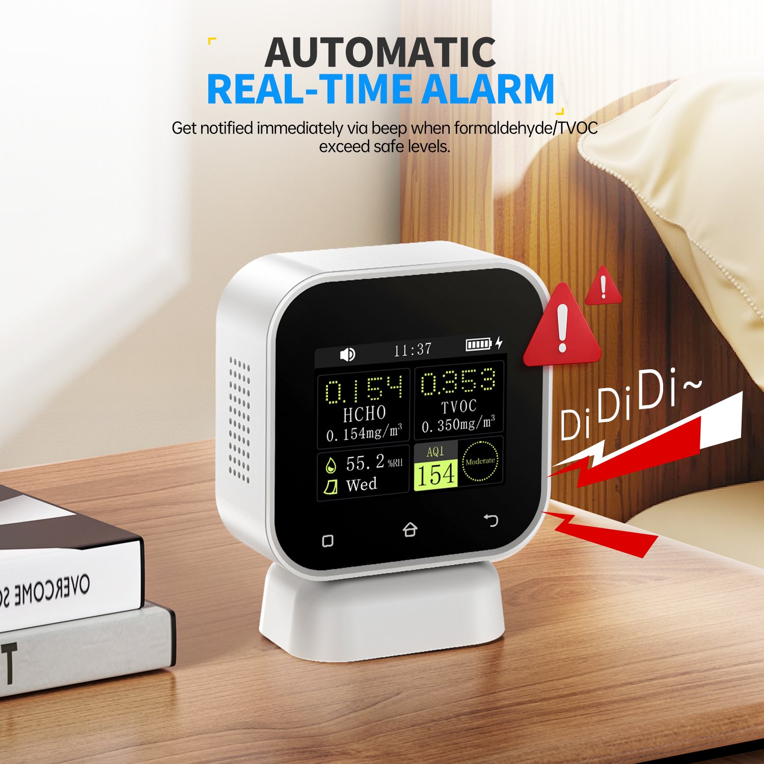 FNIRSI SFD-02 4-IN-1 Indoor Air Quality Monitor Touchscreen Formaldehyde Detector HCHO TVOC Temperature Test Air Detector - 图片 5