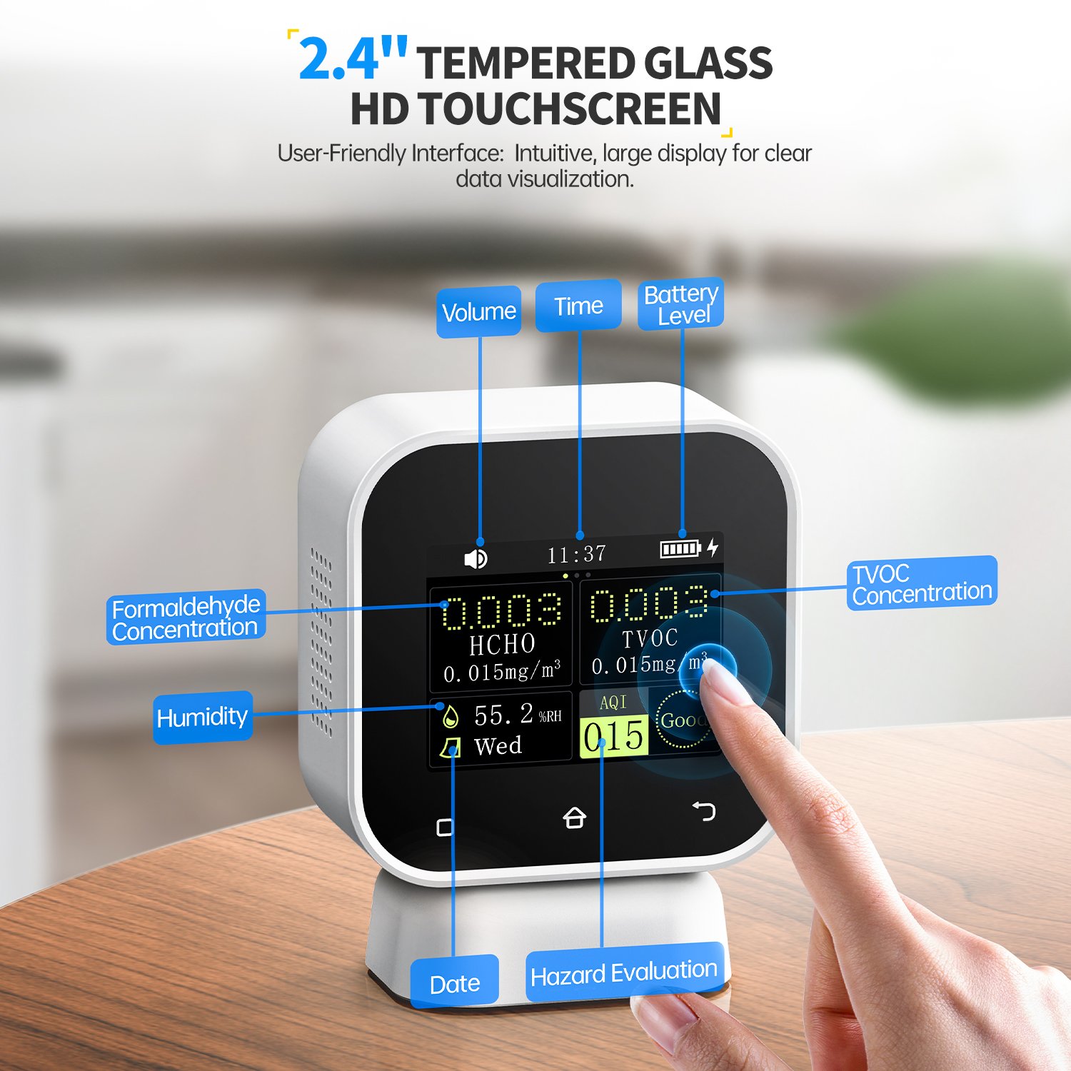 FNIRSI SFD-02 4-IN-1 Indoor Air Quality Monitor Touchscreen Formaldehyde Detector HCHO TVOC Temperature Test Air Detector - 图片 7